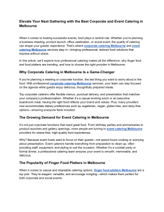 Elevate Your Next Gathering with the Best Corporate and Event Catering in Melbou