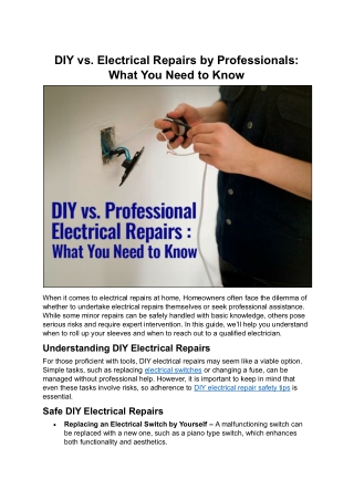 DIY vs. Electrical Repairs by Professionals What You Need to Know