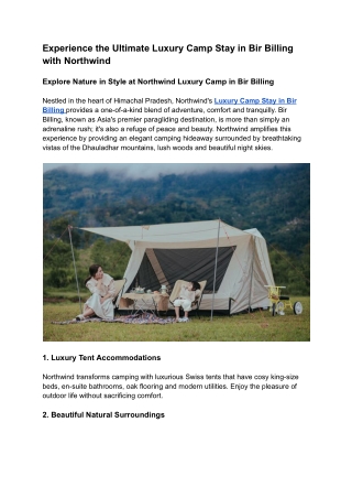 Experience the Ultimate Luxury Camp Stay in Bir Billing with Northwind