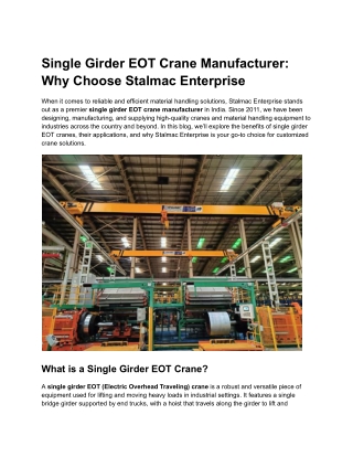 Single Girder EOT Crane Manufacturer_ Why Choose Stalmac Enterprise