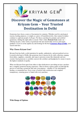 Discover Authentic Crystals at Kriyam Gem – Top Gemstone Shop in Delhi