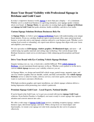 Boost Your Brand Visibility with Professional Signage in Brisbane and Gold Coast