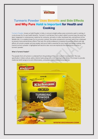 Turmeric Powder: Uses Benefits and Side Effects