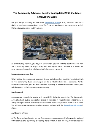 The Community Advocate - Keeping You Updated With the Latest Shrewsbury Events