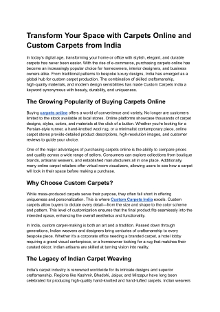 Transform Your Space with Carpets Online and Custom Carpets from India
