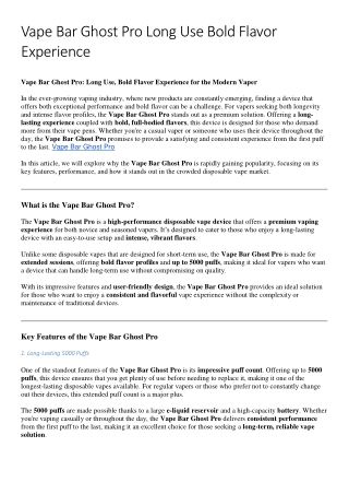 Vape Bar Ghost Pro Long Use Bold Flavor Experience