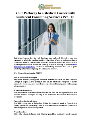 Your Pathway to a Medical Career with Guidacent Consulting Services Pvt. Ltd