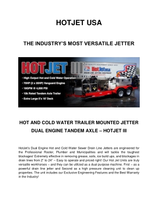 Dual Engine Hot Water Jetter & Cold Water Jetter by HOTJET USA