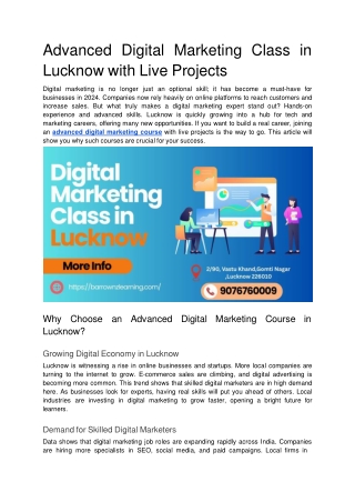 Advanced Digital Marketing Class in Lucknow with Live Projects