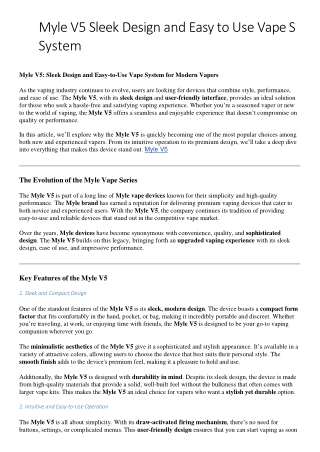 Myle V5 Sleek Design and Easy to Use Vape SSystem