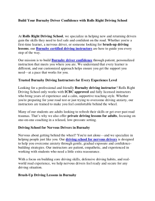 Build Your Burnaby Driver Confidence with Rolls Right Driving School