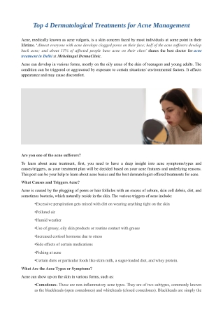 Top 4 Dermatological Treatments for Acne Management