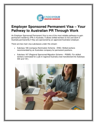 Employer Sponsored Permanent Visa – Your Pathway to Australian PR Through Work