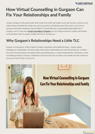 How Virtual Counselling in Gurgaon Can Fix Your Relationships and Family