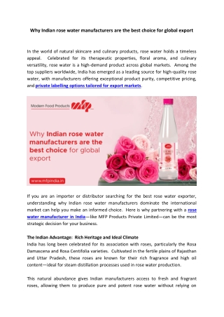 Why Indian rose water manufacturers are the best choice for global export