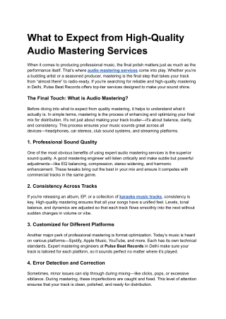 What to Expect from High-Quality Audio Mastering Services