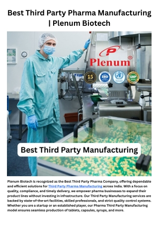 Third Party Pharma Manufacturing | Plenum Biotech