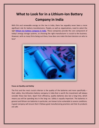 What to Look for in a Lithium-Ion Battery Company in India