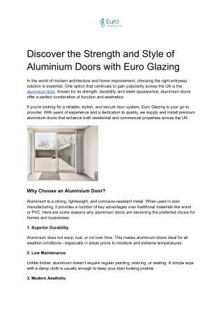 Discover the Strength and Style of Aluminium Doors with Euro Glazing