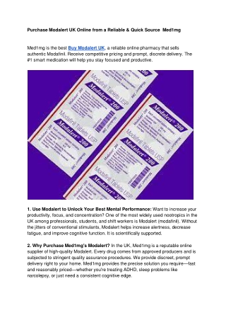 Purchase Modalert UK Online from a Reliable & Quick Source  Med1mg