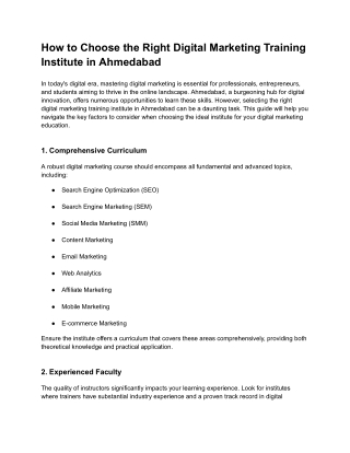 How to Select the Best Digital Marketing Training Institute in Ahmedabad for Car