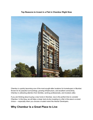 Top Reasons to Invest in a Flat in Chembur Right Now