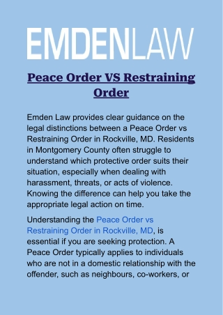Peace Order VS Restraining Order in Rockville, MD: Know Your Legal Options