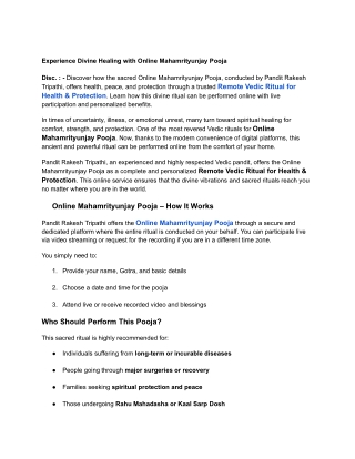 Experience Divine Healing with Online Mahamrityunjay Pooja