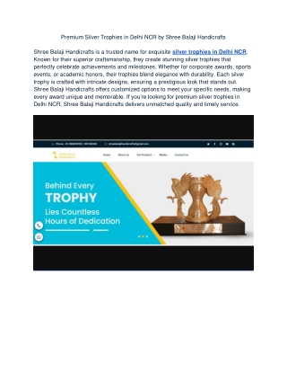 Premium Silver Trophies in Delhi NCR by Shree Balaji Handicrafts