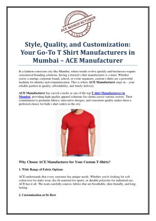 ACE Manufacturer – Trusted T Shirt Manufacturers in Mumbai for Bulk Orders