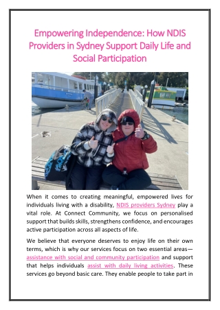 Empowering Independence How NDIS Providers in Sydney Support Daily Life and Social Participation