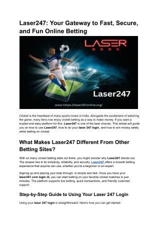 Laser247: Your Gateway to Fast, Secure, and Fun Online Betting