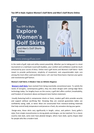 Tee Off in Style Explore Women’s Golf Skirts and Men’s Golf Shorts Online