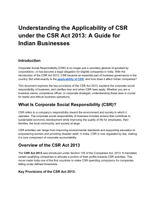 Understanding the Applicability of CSR under the CSR Act 2013