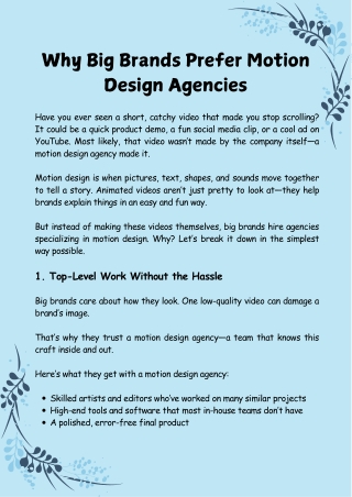 Why Big Brands Prefer Motion Design Agencies