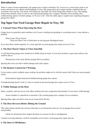 Top Signs You Need Garage Door Repair in Troy, MI