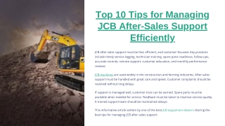 Top 10 Tips for Managing JCB After-Sales Support Efficiently