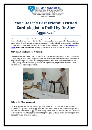 Cardiologist in Delhi by Dr. Ajay Aggarwal – Expert Heart Care Near You
