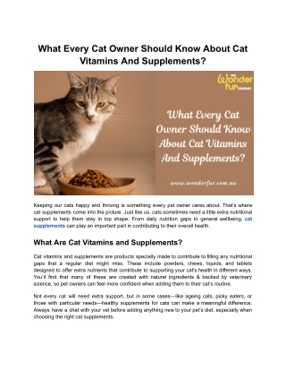 What Every Cat Owner Should Know About Cat Vitamins And Supplements