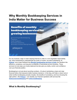 Why Monthly Bookkeeping Services in India Matter for Business Success