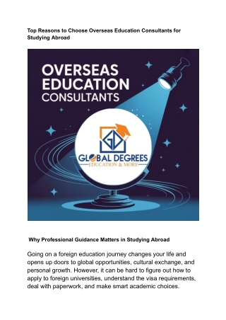 Top Reasons to Choose Overseas Education Consultants for Studying Abroad