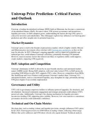 Uniswap Price Prediction- Critical Factors and Outlook