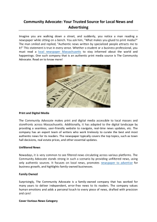 Community Advocate - Your Trusted Source for Local News and Advertising