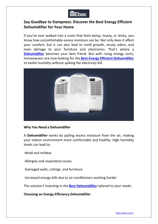 Say Goodbye to Dampness Discover the Best Energy Efficient Dehumidifier for Your Home