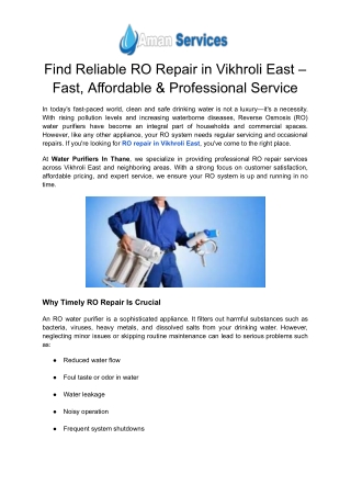 Find Reliable RO Repair in Vikhroli East