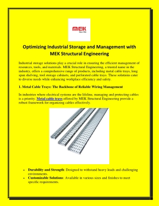 Optimizing Industrial Storage and Management with MEK Structural Engineering