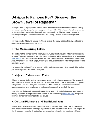 Udaipur Is Famous For_ Discover the Crown Jewel of Rajasthan