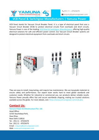 VCB Panel & Switchgear Manufacturers