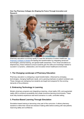 How Top Pharmacy Colleges Are Shaping the Future Through Innovation and Research