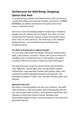 Designing With Intention – PLOT Architects’ Wellness-Focused Homes